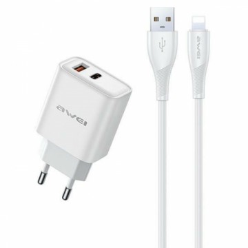 AWEI ład. siec. PD81L-EU 22.5W + kabel USB + Lightning biała|white GaN