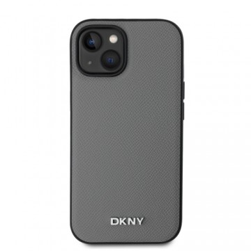 DKNY PU Leather Silver Metal Logo Magsafe Case for iPhone 13 Grey