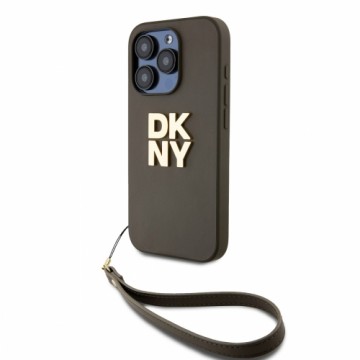 DKNY PU Leather Stack Logo Wrist Strap Case for iPhone 15 Pro Max Green