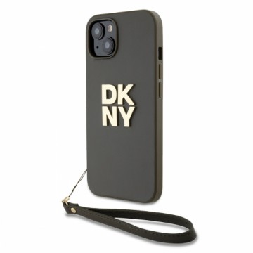 DKNY PU Leather Stack Logo Wrist Strap Case for iPhone 15 Green