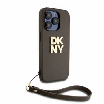 DKNY PU Leather Stack Logo Wrist Strap Case for iPhone 14 Pro Green