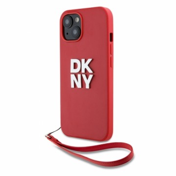 DKNY PU Leather Stack Logo Wrist Strap Case for iPhone 15 Red