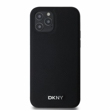 DKNY PU Leather Silver Metal Logo Magsafe Case for iPhone 12|12 Pro Black