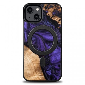 Wood and resin case for iPhone 15 MagSafe Bewood Unique Violet - purple and black