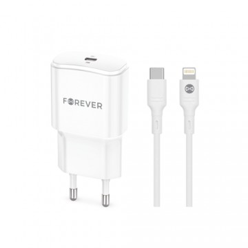 Forever TC-01-20AC PD QC charger 1x USB-C 1x USB 20W white + USB-C - Lightning cable 20W