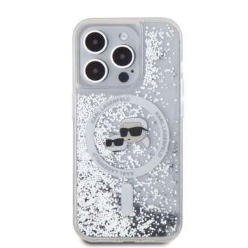 Karl Lagerfeld Liquid Glitter Karl and Choupette Heads MagSafe Case for iPhone 15 Pro Max Transparent