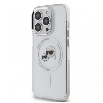 Karl Lagerfeld IML K&CH Heads Metal Frame MagSafe Case for iPhone 15 Pro Max Transparent