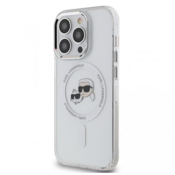 Karl Lagerfeld IML K&CH Heads Metal Frame MagSafe Case for iPhone 15 Pro Transparent