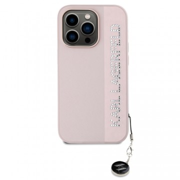 Karl Lagerfeld PU Saffiano Rhinestone Charm Case for iPhone 14 Pro Max Pink