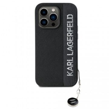 Karl Lagerfeld PU Saffiano Rhinestone Charm Case for iPhone 14 Pro Max Black