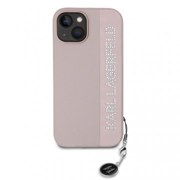 Karl Lagerfeld PU Saffiano Rhinestone Charm Case for iPhone 14 Pink