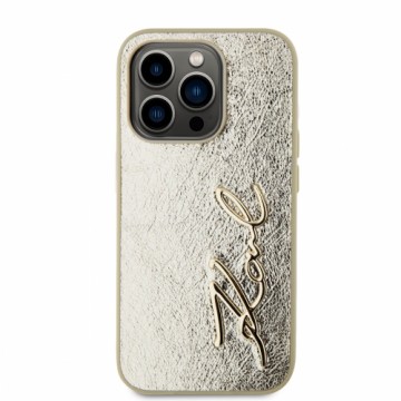 Karl Lagerfeld Wrinkled PU Signature Logo Case for iPhone 15 Pro Max Gold