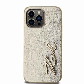 Karl Lagerfeld Wrinkled PU Signature Logo Case for iPhone 14 Pro Max Gold