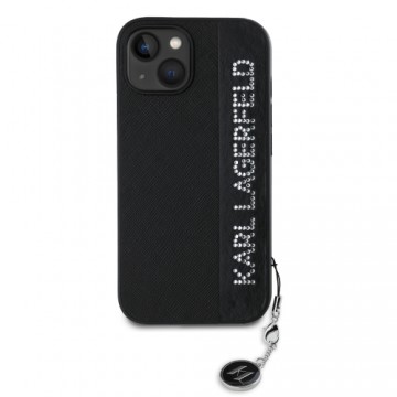 Karl Lagerfeld PU Saffiano Rhinestone Charm Case for iPhone 14 Black