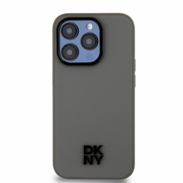 DKNY PU Leather Stack Logo Magsafe Case for iPhone 15 Pro Max Grey