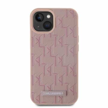 Karl Lagerfeld PU Leather Monogram Metal Logo MagSafe Case for iPhone 15 Pink