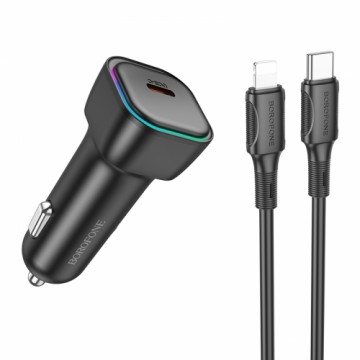 OEM Borofone Car charger BZ28 Trophie - Type C - PD 30W 3A with Type C to Lightning cable black