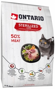 Dry cat food - Ontario Cat Sterilised Lamb, 6.5 kg