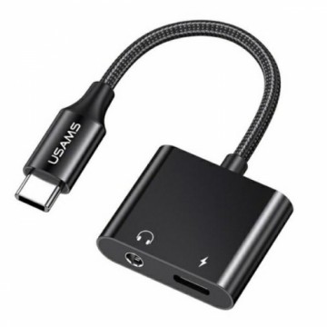 USAMS AU15 Adapter USB-C - jack 3.5m DAC + USB-C PD60W czarny|black SJ598YPTC01 (US-SJ598)