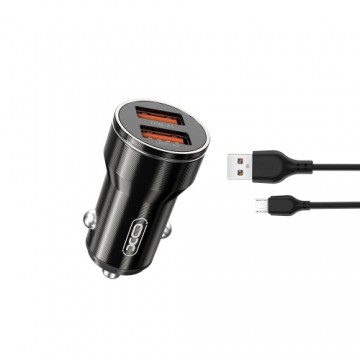 XO car charger CC48 2x USB 2,4A black + microUSB cable