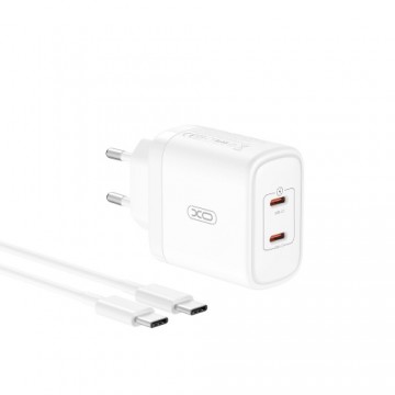 XO wall charger CE08 PD 50W 2x USB-C white + USB-C - USB-C cable