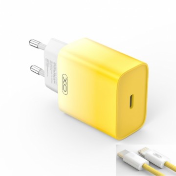 XO wall charger CE18 PD 30W 1x USB-C yellow-white + cable USB-C - Lightning