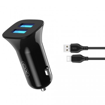 XO car charger TZ10 2x USB 2,4A black + USB-C cable