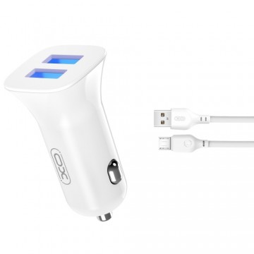 XO car charger TZ10 2x USB 2,4A white + microUSB cable