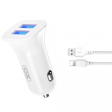 XO car charger TZ10 2x USB 2,4A white + Lightning cable