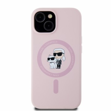 Karl Lagerfeld Liquid Silicone Karl and Choupette MagSafe Case for iPhone 15 Pink