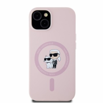 Karl Lagerfeld Liquid Silicone Karl and Choupette MagSafe Case for iPhone 14 Pink