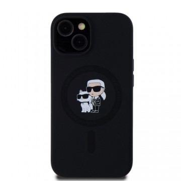 Karl Lagerfeld Liquid Silicone Karl and Choupette MagSafe Case for iPhone 15 Black