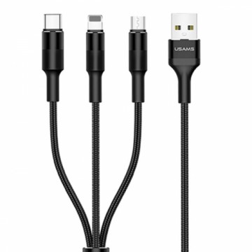 USAMS Kabel pleciony U5 3w1 1,5m 2A czarny|black (lightning|microUSB|USB-C) SJ2193IN101 (US-SJ219)