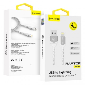 OEM Blavec Cable Raptor braided - USB to Lightning - 2A 3 metres (CRA-UL2WS30) white-silver