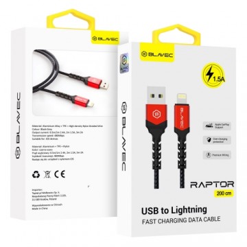 Blavec Cable Raptor braided - USB to Lightning - 1,5A 2 metres (CRA-UL15BR20) black-red