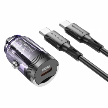 OEM Borofone Car charger BZ29 Ray - Type C - PD 30W 3A with Type C to Type C transparent-purple