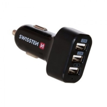 Swissten Triple Premium Auto Lādētājs USB 2.1A + 2.1A + 1A Melns