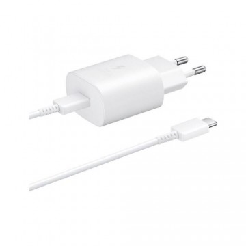 EP-TA800EWE + EP-DA705BWE Samsung 25W lādētājs + USB-C|USB-C datu kabelis balts (OEM)