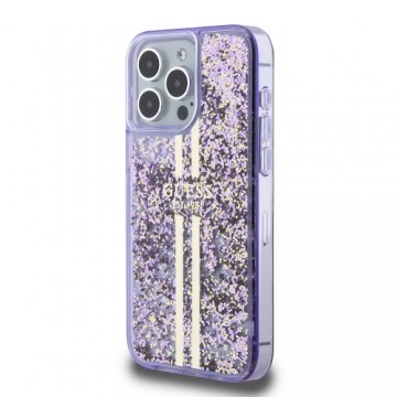 Guess PC|TPU Liquid Glitter Gold Stripe Case for iPhone 15 Pro Max Purple