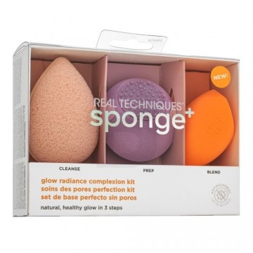 Real Techniques Sponge+ Glow Radiance sejas kopšanas komplekts 3 gab. vienotai un mirdzošai sejas ādai