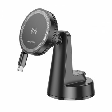 Borofone Car holder BH208 Mona magnetic with induction charging with Type C cable to dashboard black