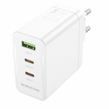 Borofone Wall charger BN12 Manager - USB + 2xType C - PD 65W 3A white