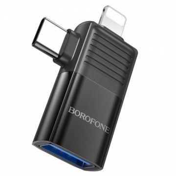 OEM Borofone Adapter BV18 - Lightning + Type C to USB - black