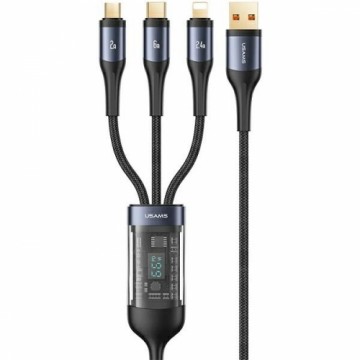 USAMS Kabel pleciony U83 3w1 66W 1,2m Digital Display PD Fast Charge (lightning|microUSB|USB-C) czarny|black SJ582USB01 (US-SJ582)