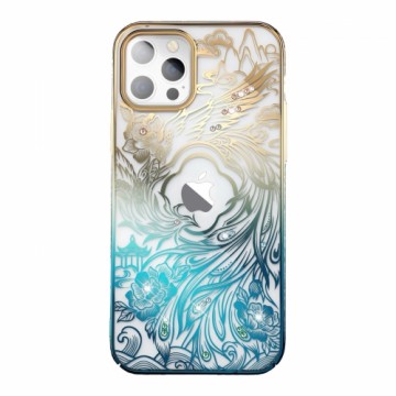 Luxury iPhone 14 Case with Kingxbar Phoenix Crystals - Gold and Blue