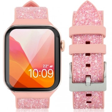 Kingxbar Crystal Fabric Band Strap Watch Bracelet 6 | SE | 5|4|3|2 (40mm | 38mm) Silicone Strap Crystal Band Pink