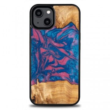 Wood and resin case for iPhone 15 Plus Bewood Unique Vegas - pink and blue