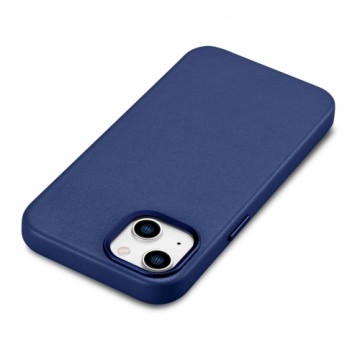 iCarer Case Leather cover for iPhone 14 case made of natural leather blue (WMI14220705-BU) (MagSafe compatible)