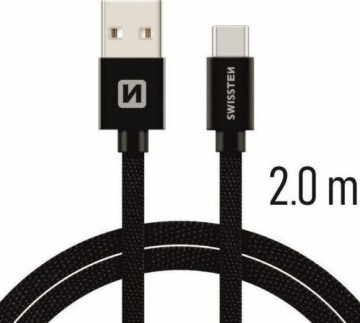 Swissten Textile Universāls Quick Charge 3.1 USB-C Datu un Uzlādes Kabelis 2m Melns