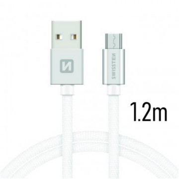 Swissten Textile Universāls Micro USB Datu un Uzlādes Kabelis 1.2m Sudraba